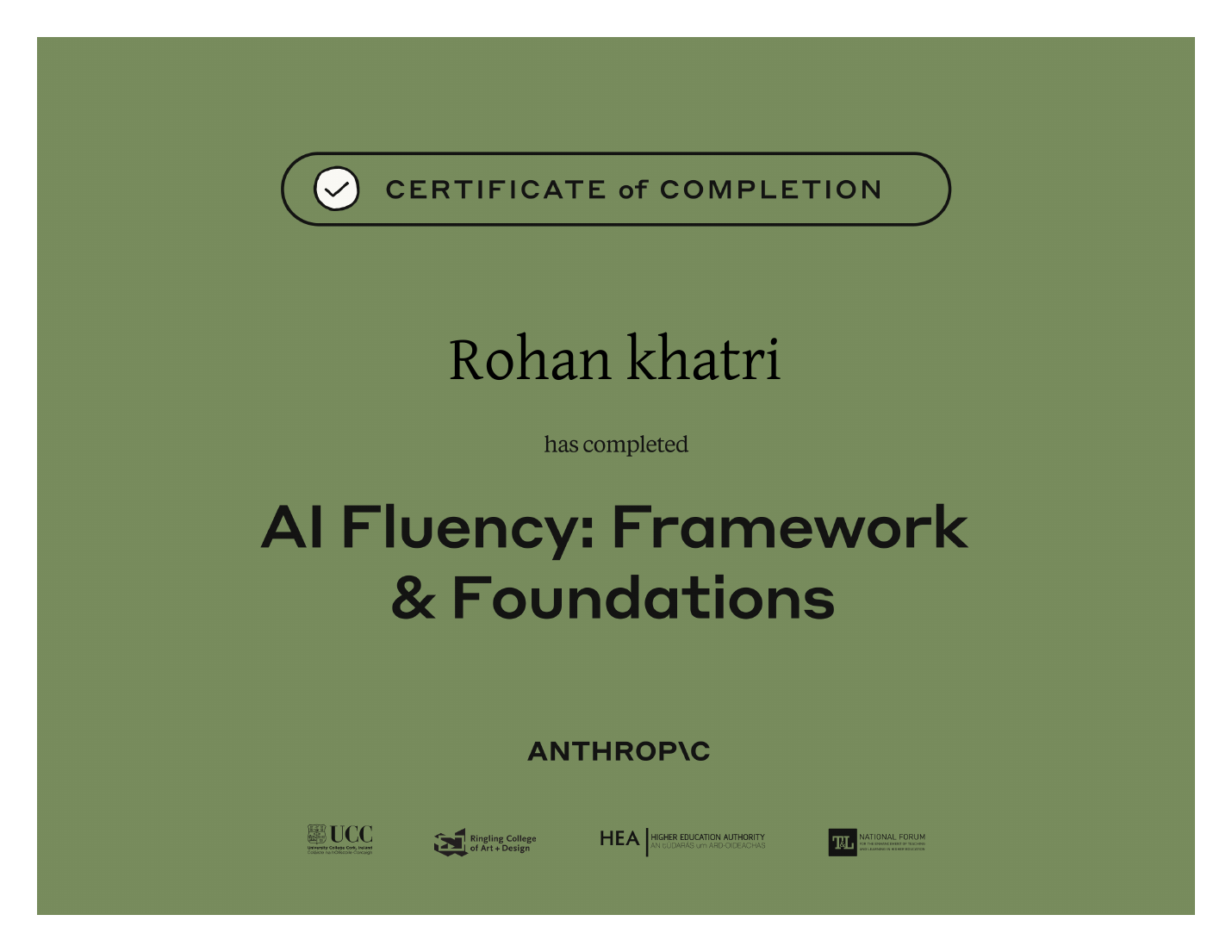 AI Fluency: Framework & Foundations certificate